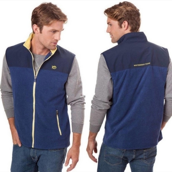 Southern Tide Cambridge Fleece Vest Blue & Yellow Size Small - Picture 5 of 5